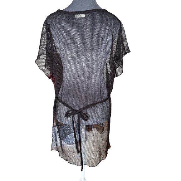 Sheer Black Mesh Tunic Top By Jordan Taylor With V-Neckline & Tie Back Detail Fo - Picture 5 of 6